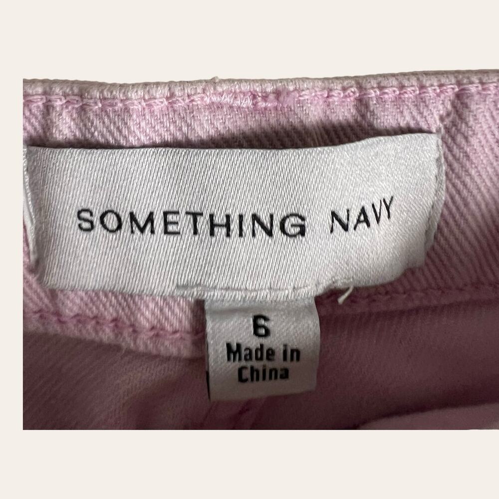 Something Navy Light Pink High Waist Straight Leg Raw Hem Jeans Size 6 - Picture 3 of 7